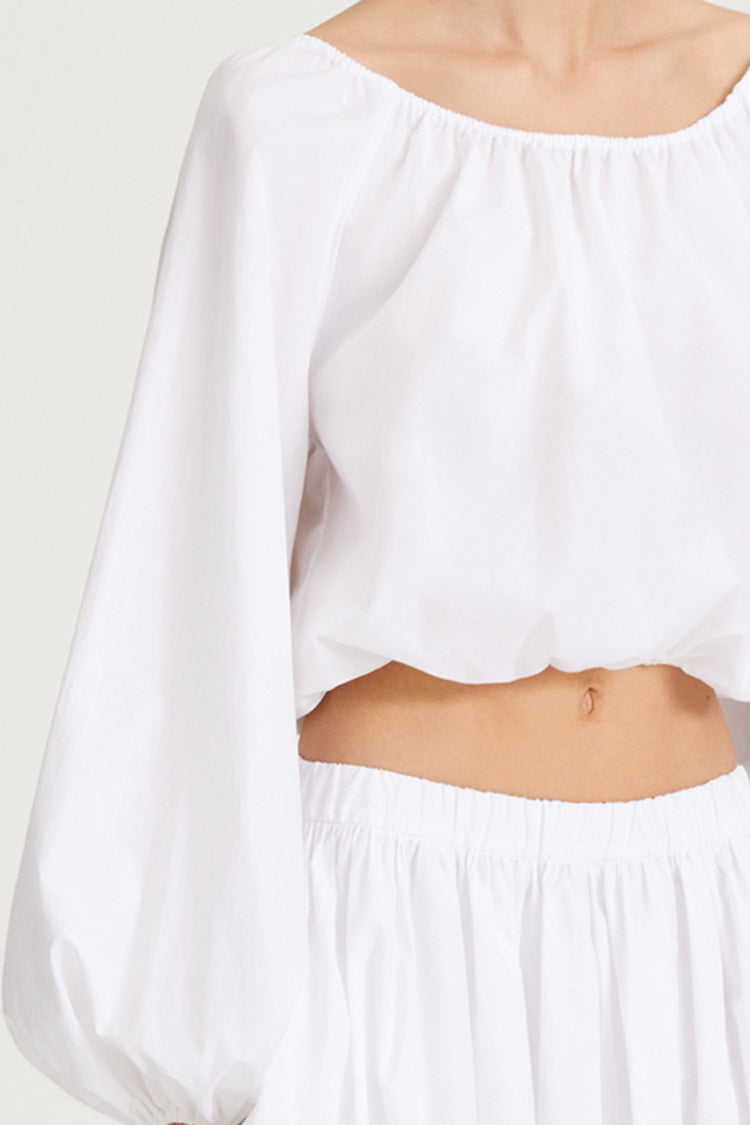 Jurata blouse offshoulder cropped long balloon sleeves  white stylein detail image