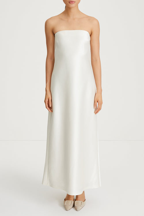 white satin dress Long Stylein blair model image