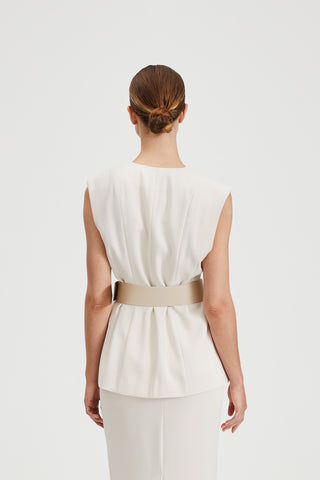 Vanzago buckle belt wide beige leather stylein back image 