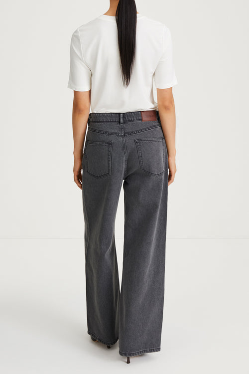 Kayne denim trousers wide oversized high waist mid grey stylein back image