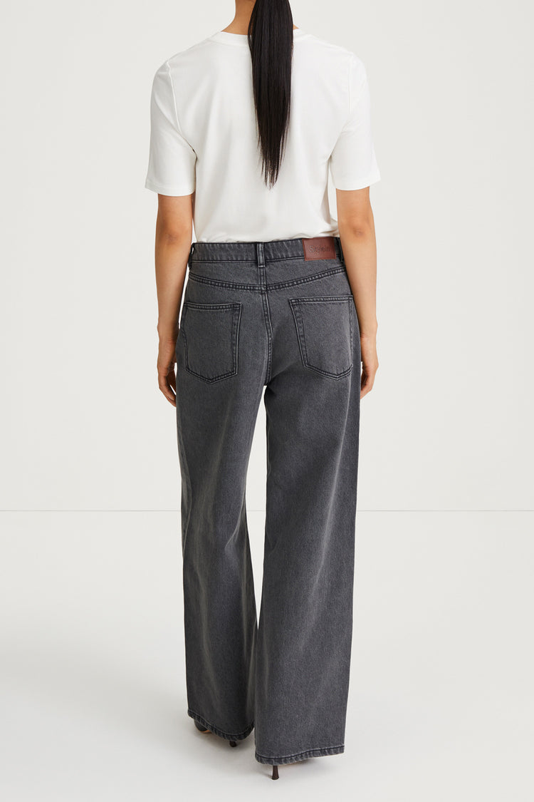 Kayne denim trousers wide oversized high waist mid grey stylein back image