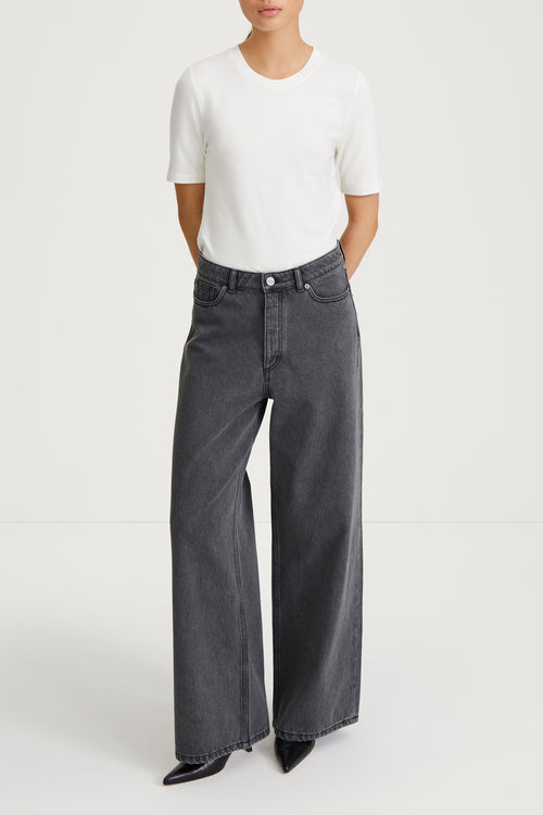 Kayne denim trousers wide oversized high waist mid grey stylein front image