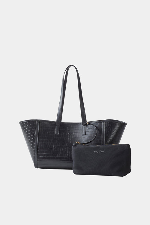 black croc embossed faux leather tote bag stylein yendi clutch