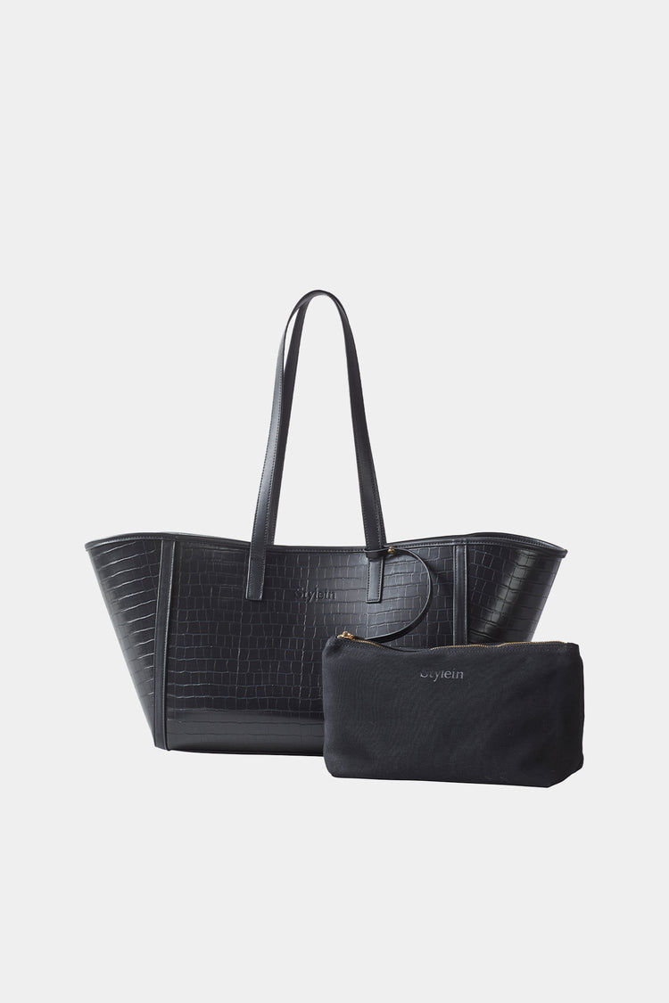 black croc embossed faux leather tote bag stylein yendi clutch