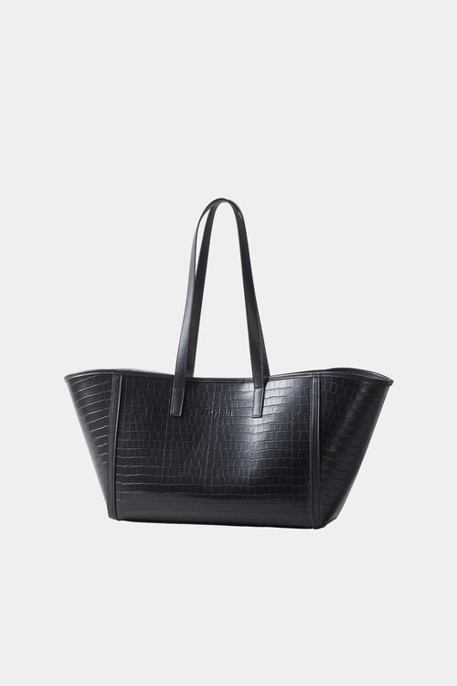 black croc embossed faux leather tote bag stylein yendi model image