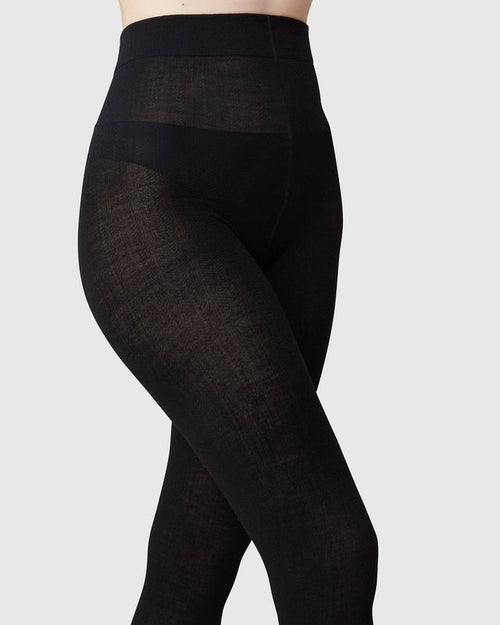 SWEDISH STOCKINGS - YLVA FISHBONE WOOL TIGHTS - BLACK