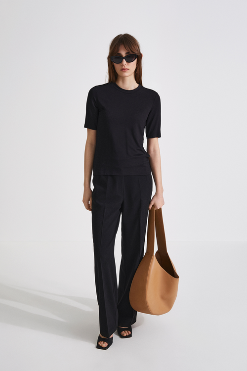 Jana tshirt rounded neck cotton mix black stylein front image