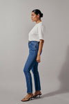 Katie is a pair of high waisted denim jeans with a slim fit and full length legs. They are true to size and made from a sustainable BCI cotton.