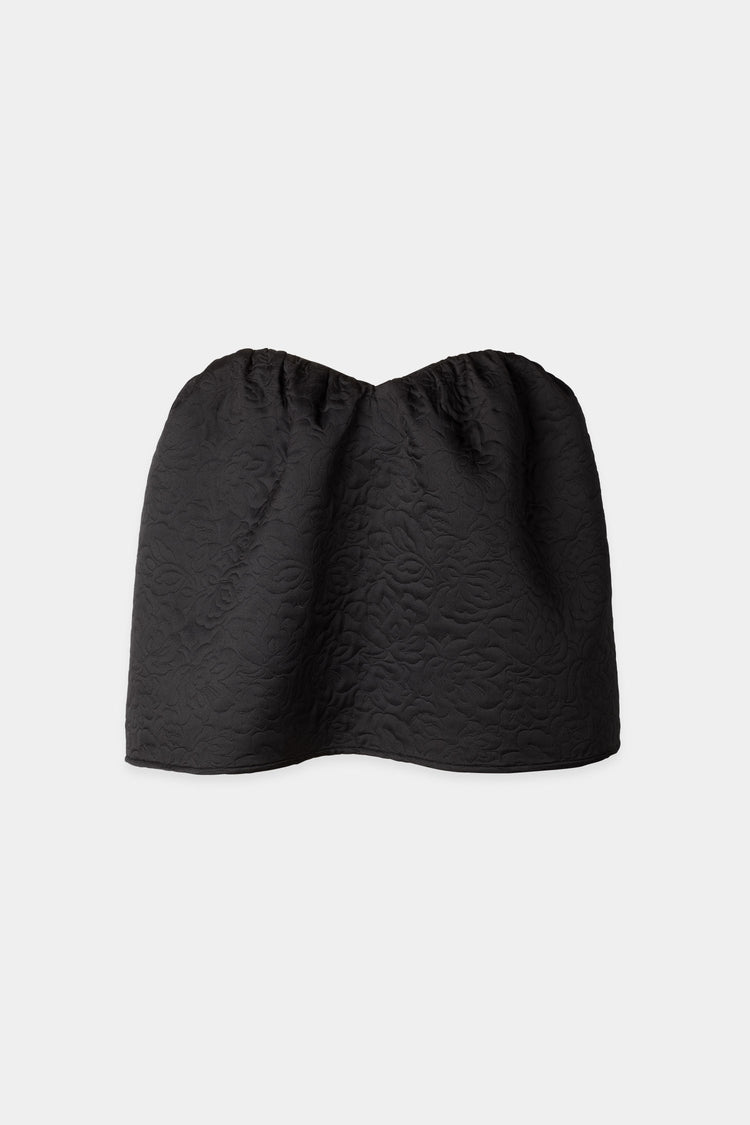 Midas top bandeau heart shaped bust gathering details jacquard fabric flower print black stylein packshot
