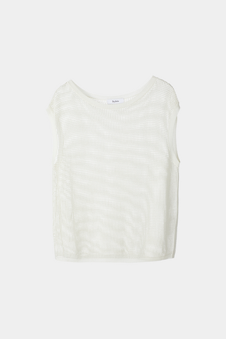 Orion top sleeveless mesh knitted seethrough straight boxy fit boat neckline  dropped shoulders cream stylein packshot