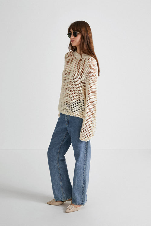 Zeta sweater knitted voluminous loose fitted cotton wool blend cream stylein side image
