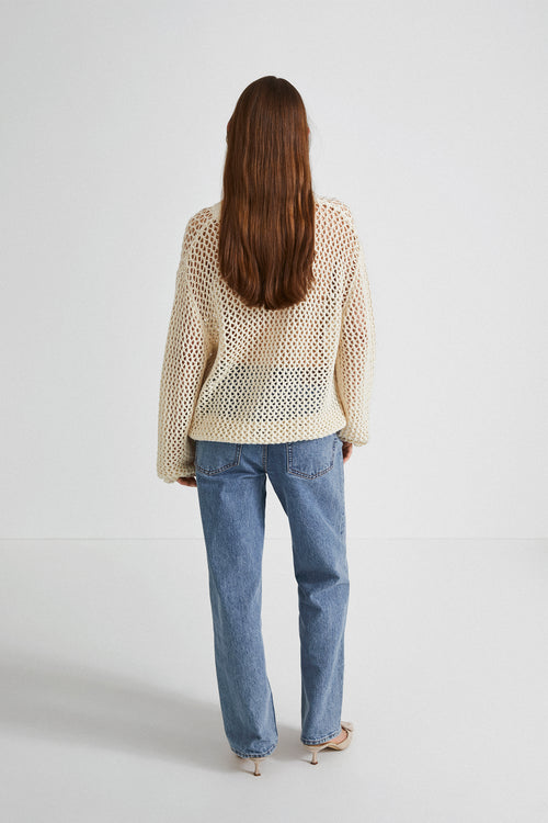 Zeta sweater knitted voluminous loose fitted cotton wool blend cream stylein back image