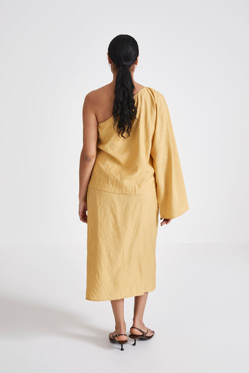 Massa top one shoulder voluminous kimono full length sleeve yellow stylein back image