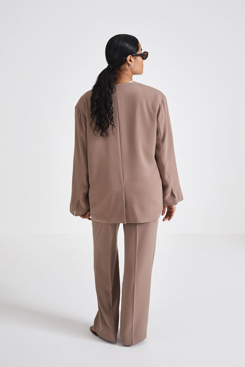 Bastian blazer thin shoulder pads wide silhouette full length nougat stylein back image