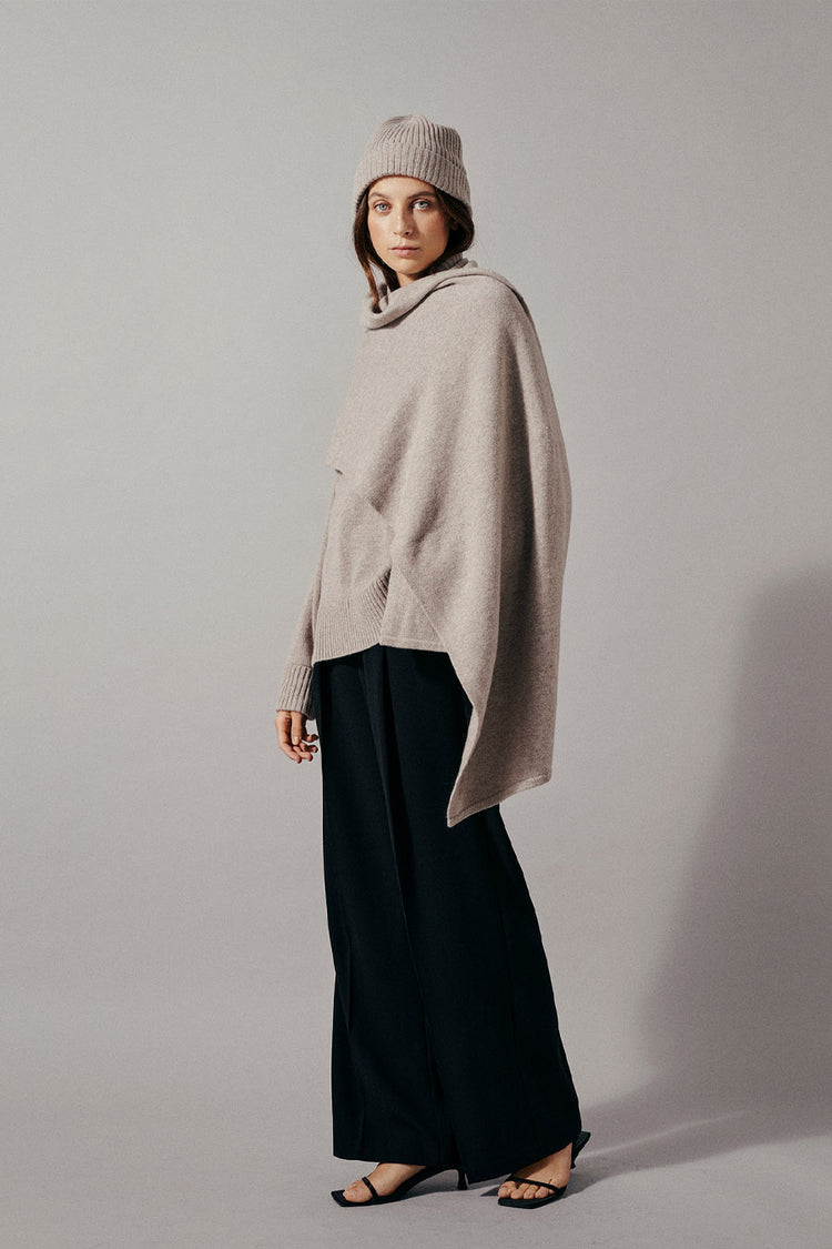 Astrid beanie hat ribbed folded edge cashmere oat beige stylein side image