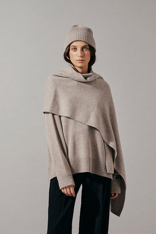 Astrid beanie hat ribbed folded edge cashmere oat beige stylein front image