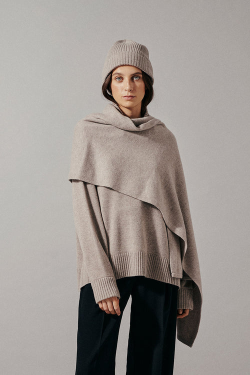 Astrid beanie hat ribbed folded edge cashmere oat beige stylein front image