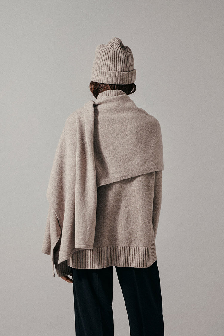 Astrid beanie hat ribbed folded edge cashmere oat beige stylein back image