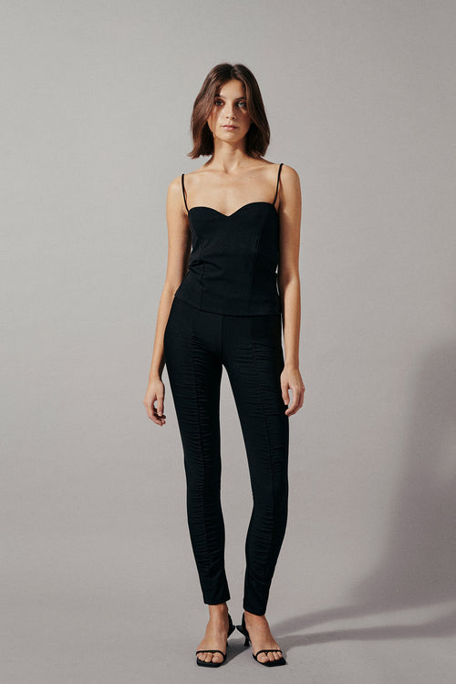 Delia leggings full length jersey draping detail front black stylein front image