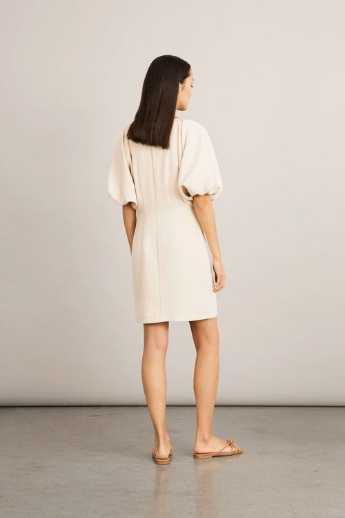 Brera dress semi fitted voluminous sleeves buttons front v neck cream stylein back image