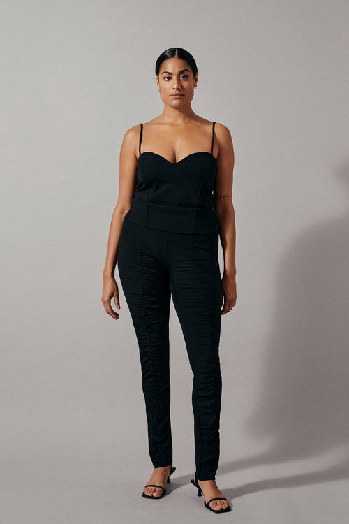 Delia leggings full length jersey draping detail front black stylein front image