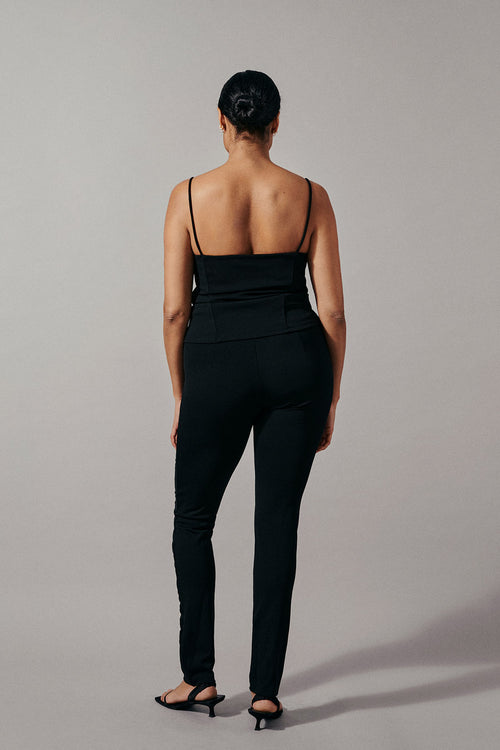 Delia leggings full length jersey draping detail front black stylein back image