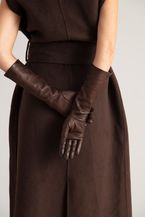 handsome leather brown long sleve up warm winter gloves