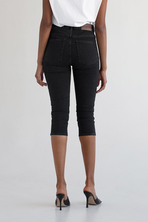 Kimmie denim knee long high waist slim legs black stylein back image