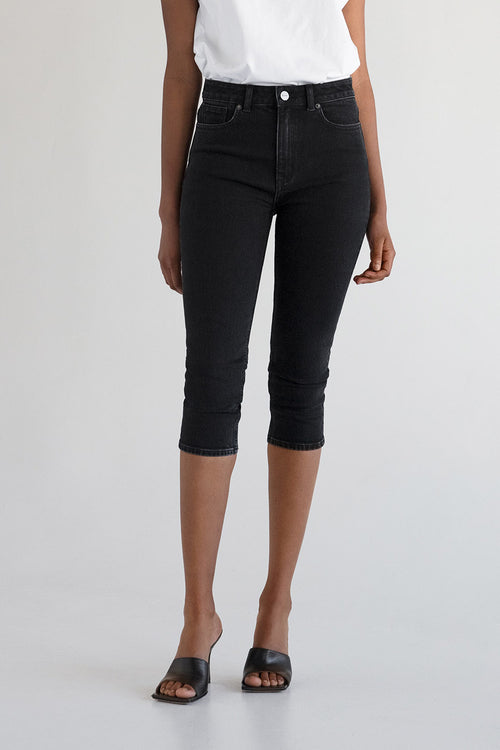 Kimmie denim knee long high waist slim legs black stylein front image