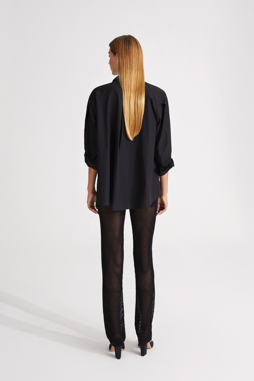 Odin trousers beach knitted mesh see trough straight full length black stylein back image