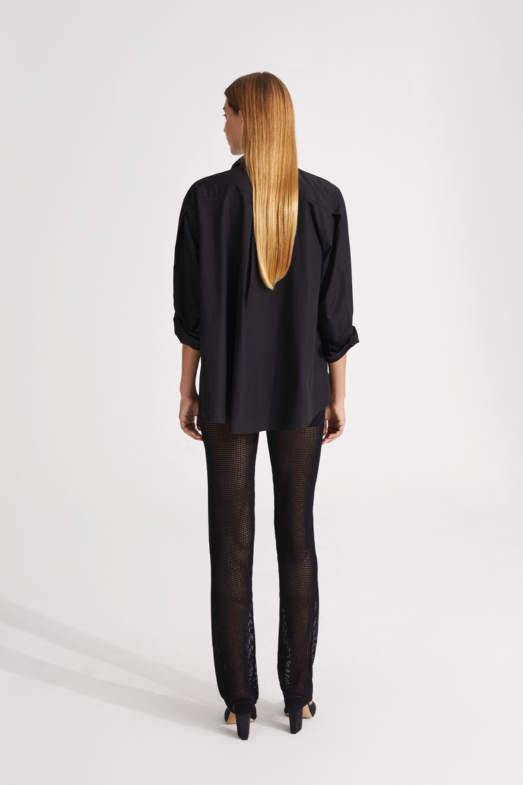 Odin trousers beach knitted mesh see trough straight full length black stylein back image