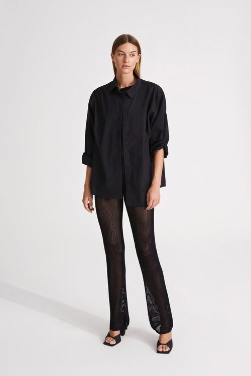 Odin trousers beach knitted mesh see trough straight full length black stylein front image