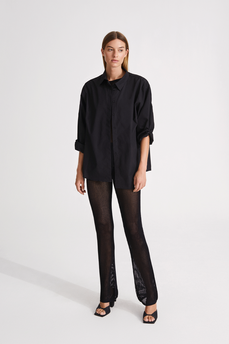 Odin trousers beach knitted mesh see trough straight full length black stylein front image