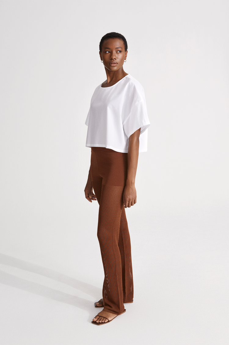 Odin trousers beach knitted mesh see trough straight full length bronze brown stylein side image