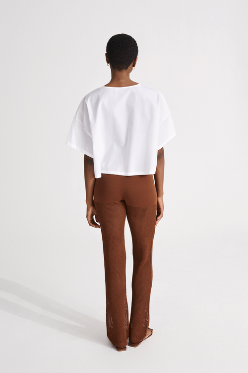 Odin trousers beach knitted mesh see trough straight full length bronze brown stylein back image