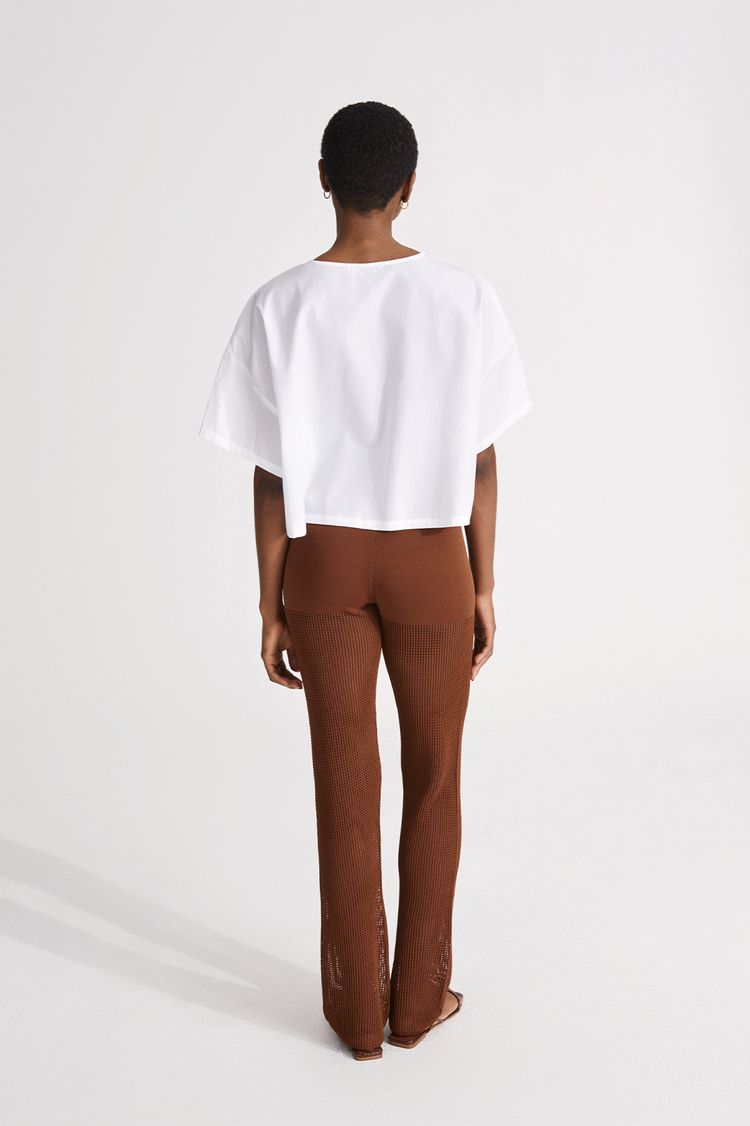 Odin trousers beach knitted mesh see trough straight full length bronze brown stylein back image