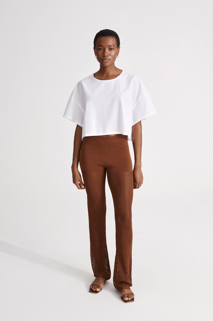 Odin trousers beach knitted mesh see trough straight full length bronze brown stylein front image