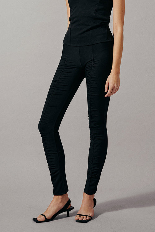 Delia leggings full length jersey draping detail front black stylein side image