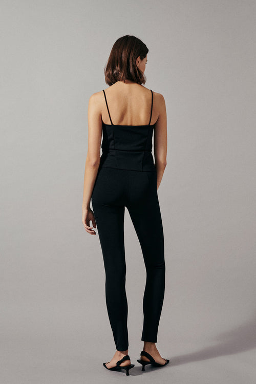 Delia leggings full length jersey draping detail front black stylein back image