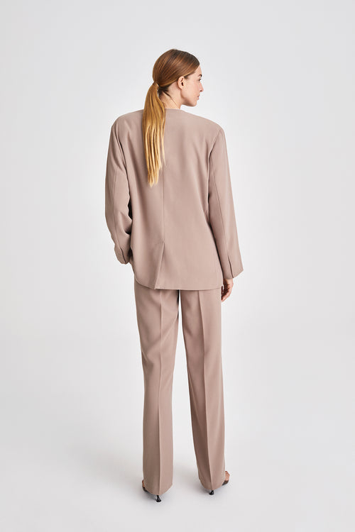 Bastian blazer thin shoulder pads wide silhouette full length nougat stylein back image