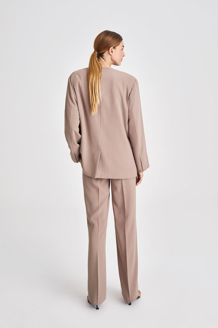 Bastian blazer thin shoulder pads wide silhouette full length nougat stylein back image