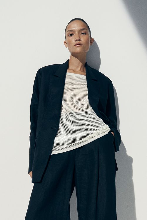 Orion top sleeveless mesh knitted seethrough straight boxy fit boat neckline  dropped shoulders cream stylein imagery