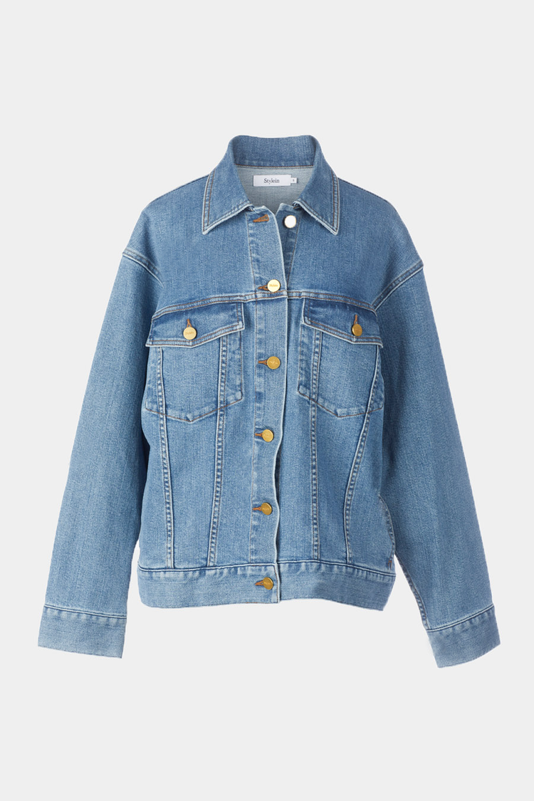Kirsten oversized denim jacket dropped shoulders long sleeves blue stylein packshot