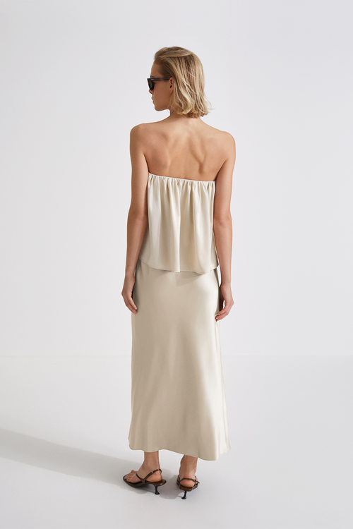Magda skirt maxi bias cut shiny cream stylein back image