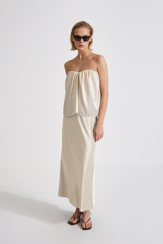 Magda skirt maxi bias cut shiny cream stylein front image