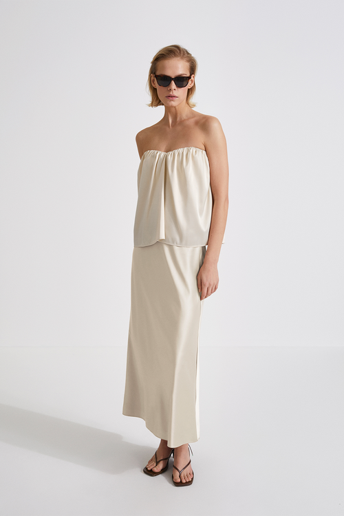 Magda skirt maxi bias cut shiny cream stylein front image