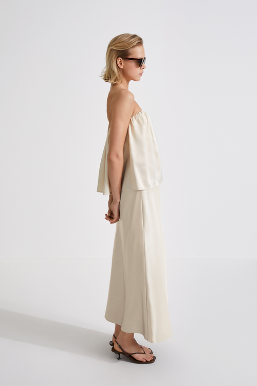 Magda skirt maxi bias cut shiny cream stylein side image