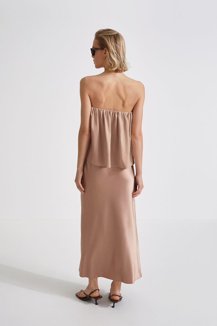 Madga skirt maxi long satin taupe stylein back