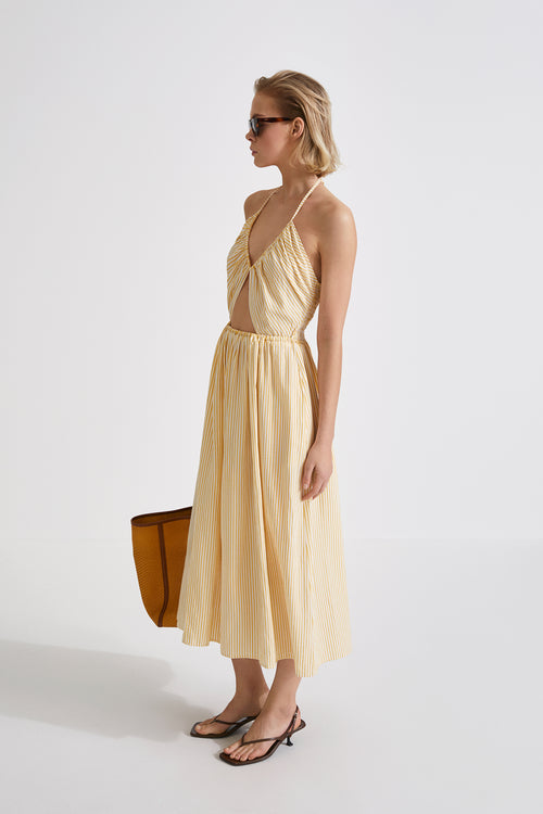 Mika dress cut out details midi tercel gathered skirt smock detail back yellow stripe stylein side image