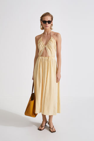 Mika dress cut out details midi tercel gathered skirt smock detail back yellow stripe stylein front image